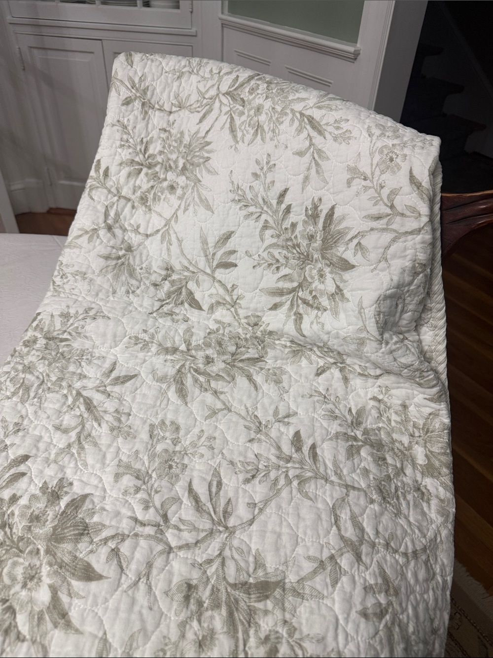 Laura Ashley Twin Quilt & Sham in Cream and Sage Green Floral - Picture 4 of 5